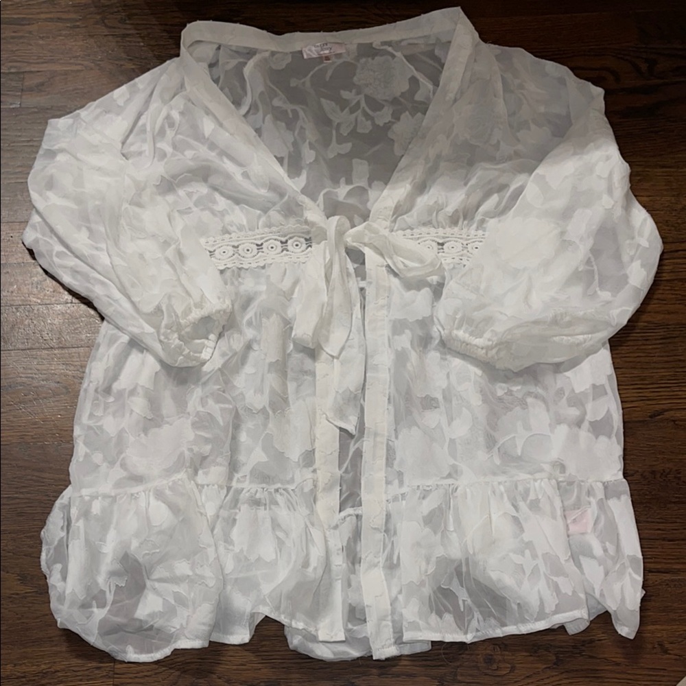 Sheer White Floral Kimono Coverup